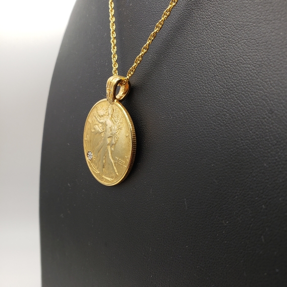 1945 Walking Liberty Half Dollar Pendant with Crystal & Chain - Picture 8 of 8